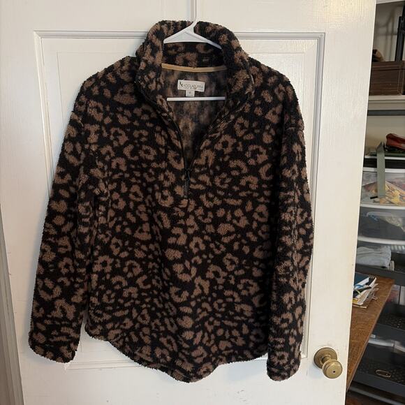 UGG Australia Tops - Koolaburra By Ugg Women's Leopard Fleece 1/4 Zip XS Teddy Bear Cozy Warm Winter